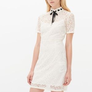 Sandro Rebecca White Metallic Lace High Neck Dress